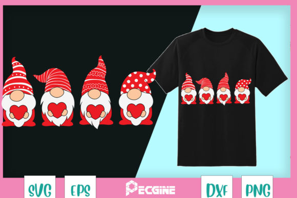 Gnomes Hearts Valentine Day Graphics for T-Shirt Designs