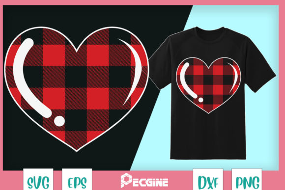 Plaid Red and Black Valentine Heart Graphics for Seasonal T-Shirt Designs
