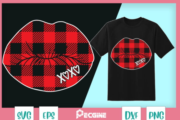 Red Buffalo Plaid Lips: A Graphic Asset for Bold T-Shirt Designs